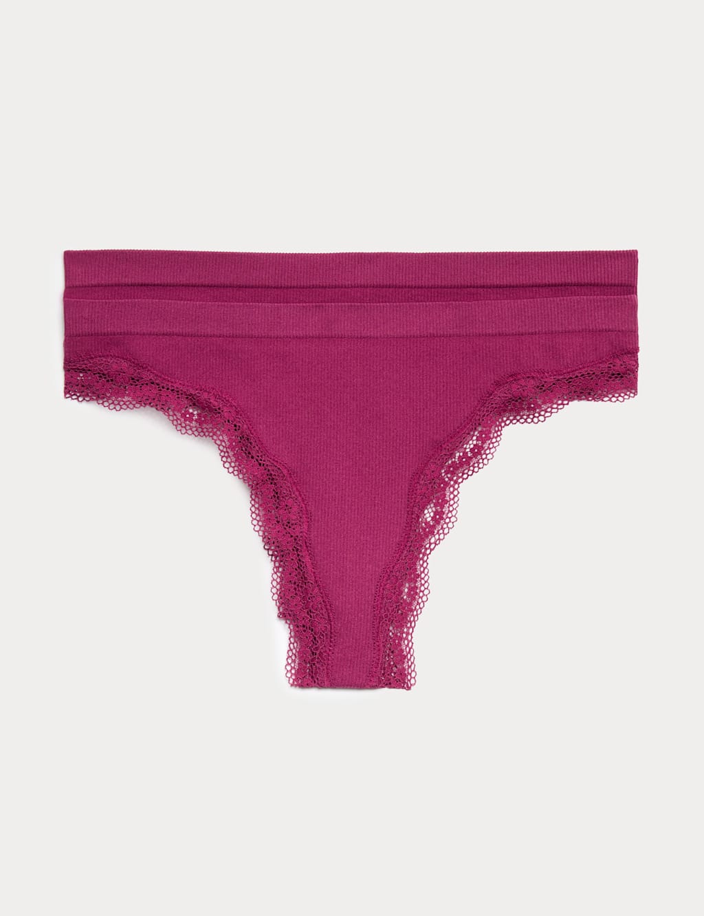M&S Women's 2 Pack Jasmine Lace Seamless Thongs - Large - Dark Raspberry
