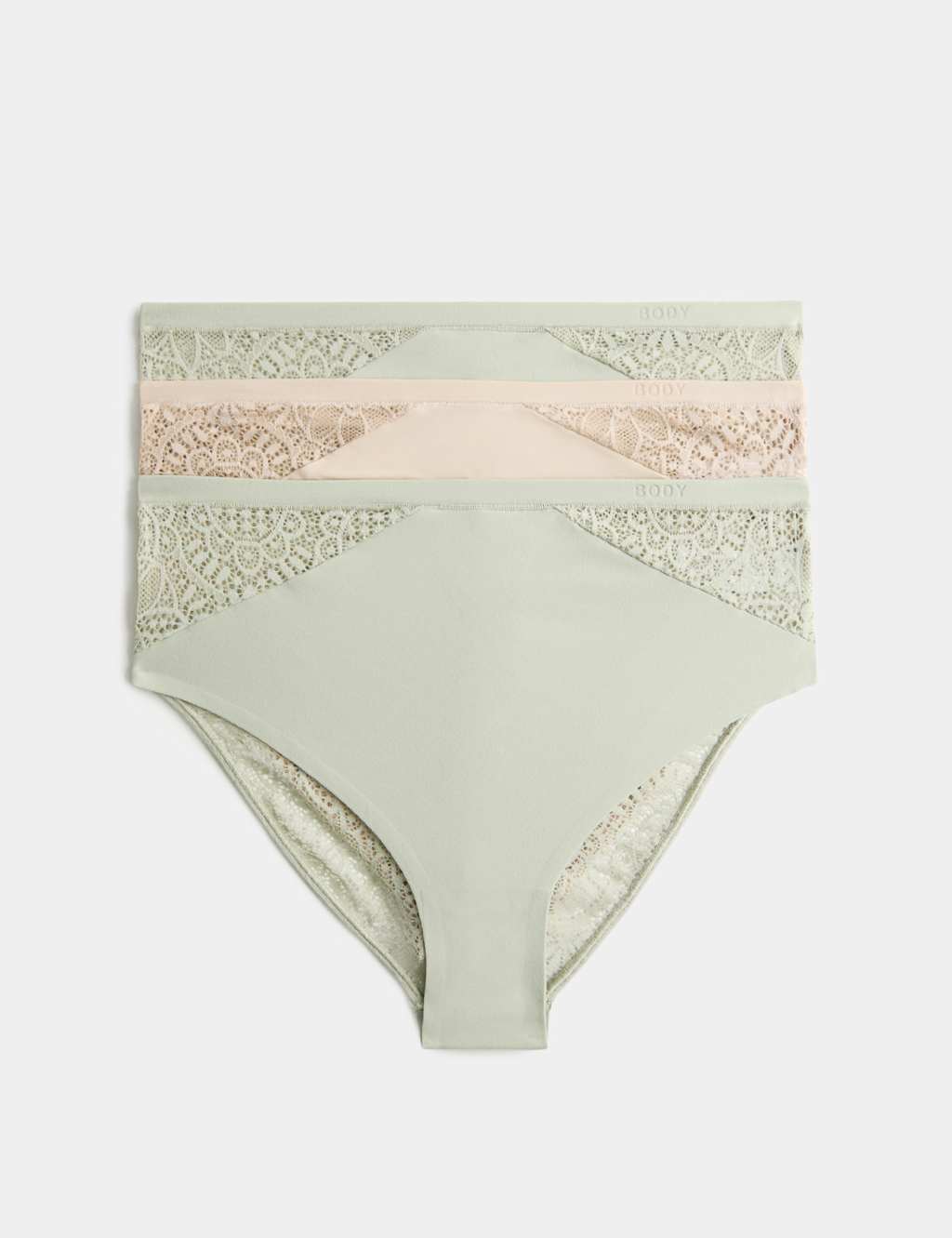 Body By M&S Women's 3pk Body Soft High Waisted Brazilian Knickers - 8 - Pale Apple