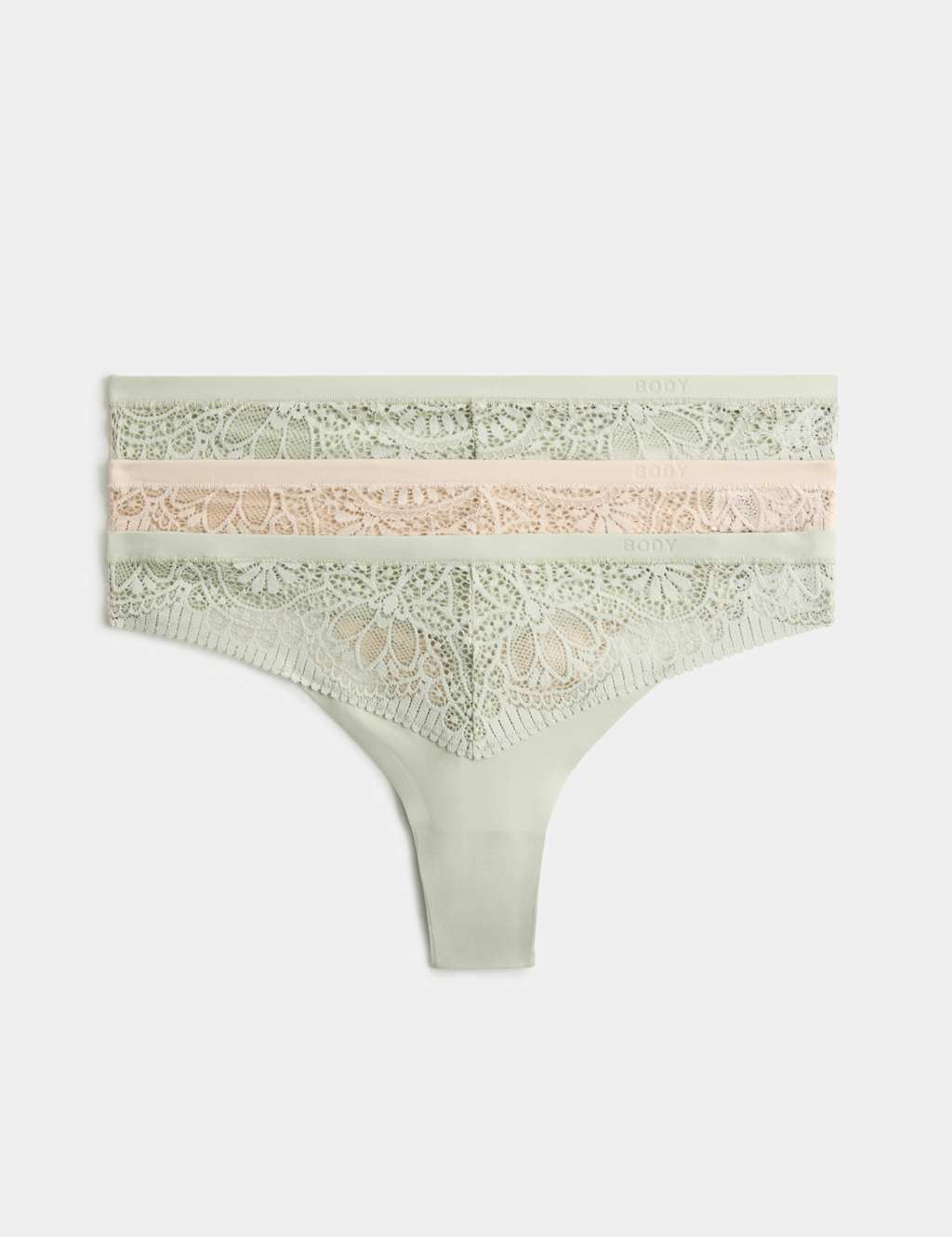 Body By M&S Women's 3pk Body Soft Lace Thongs - 16 - Pale Apple