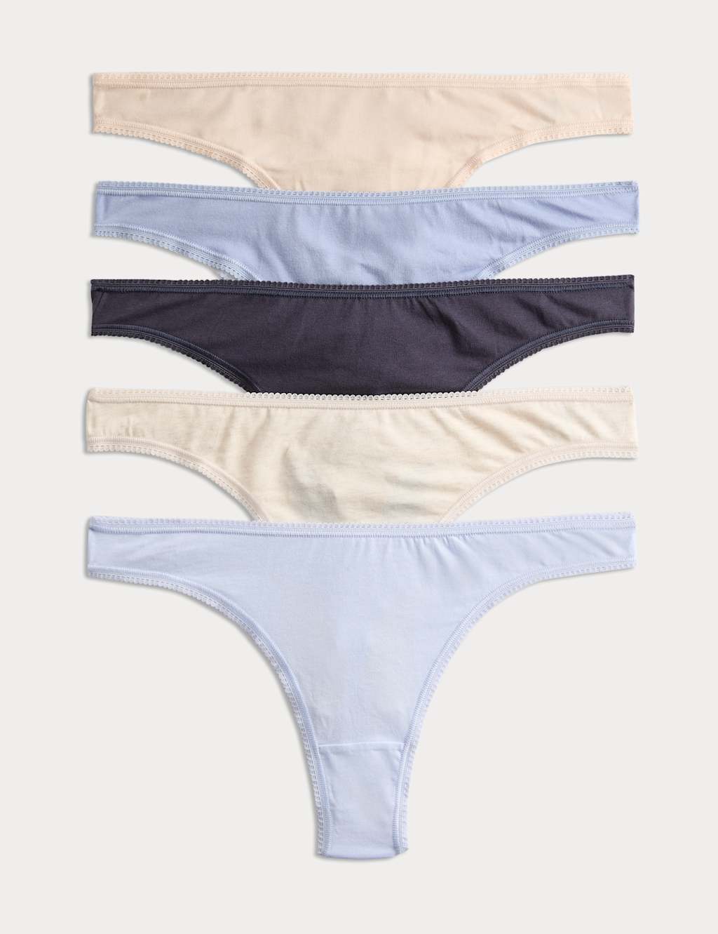 M&S Women's 5 Pack Cotton Lycra Thongs - 16 - Blue Mix