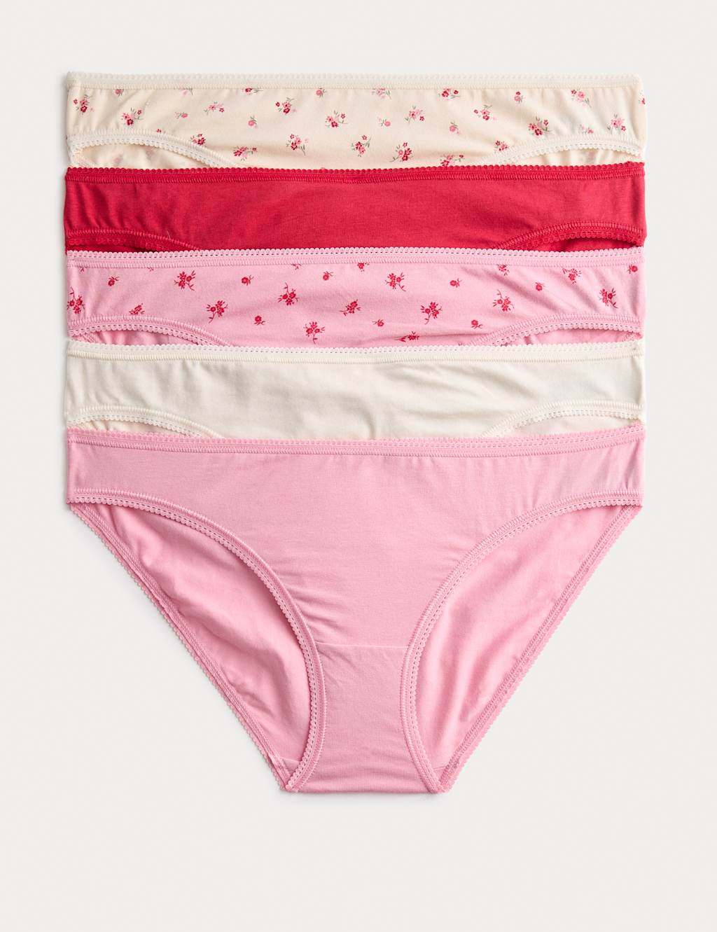 M&S Women's 5pk Cotton Lycra Bikini Knickers - 6 - Pink Mix