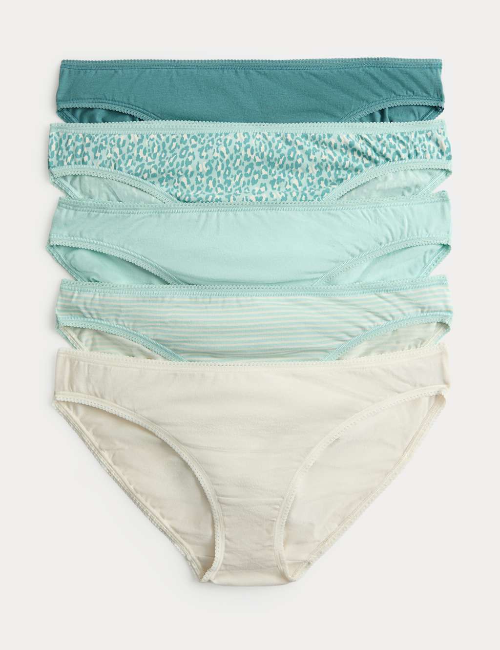 M&S Women's 5pk Cotton Lycra Bikini Knickers - 6 - Green Mix