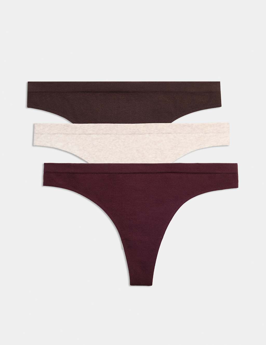 M&S Women's 3 Pack Comfort Rib Seamless Thongs - Small - Wine Mix