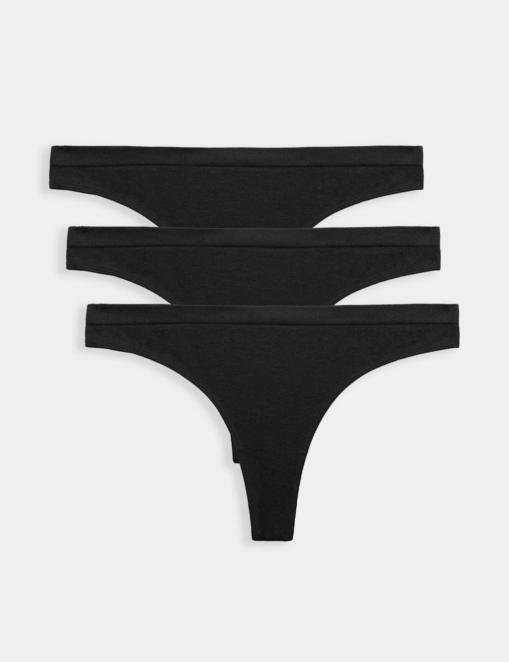 M&S Women's 3 Pack Comfort Rib Seamless Thongs - Medium - Black