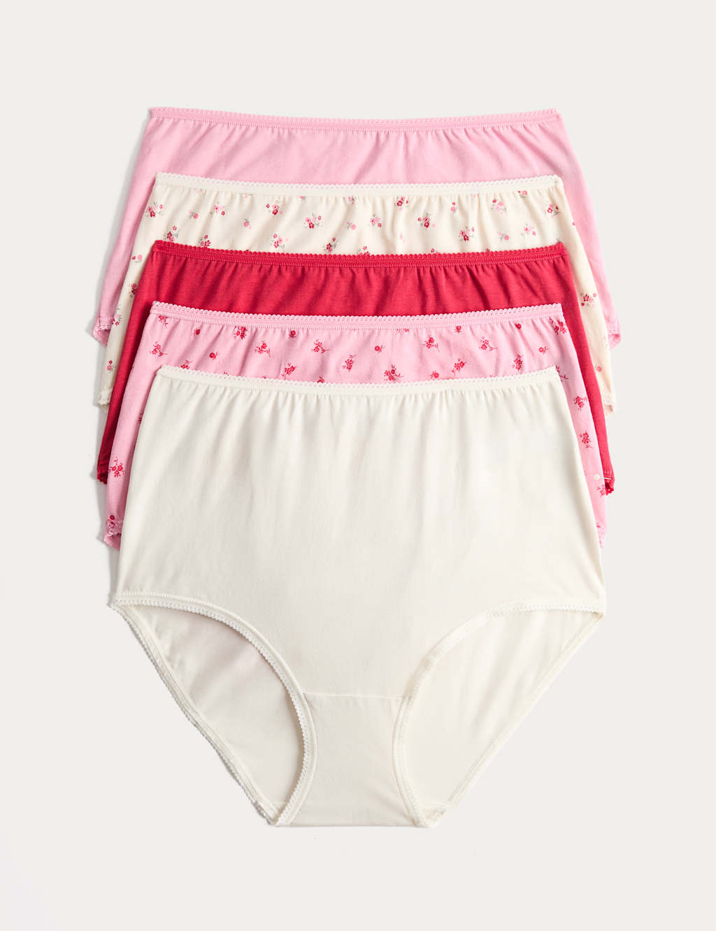 M&S Women's 5pk Cotton Lycra Full Briefs - 6 - Pink Mix