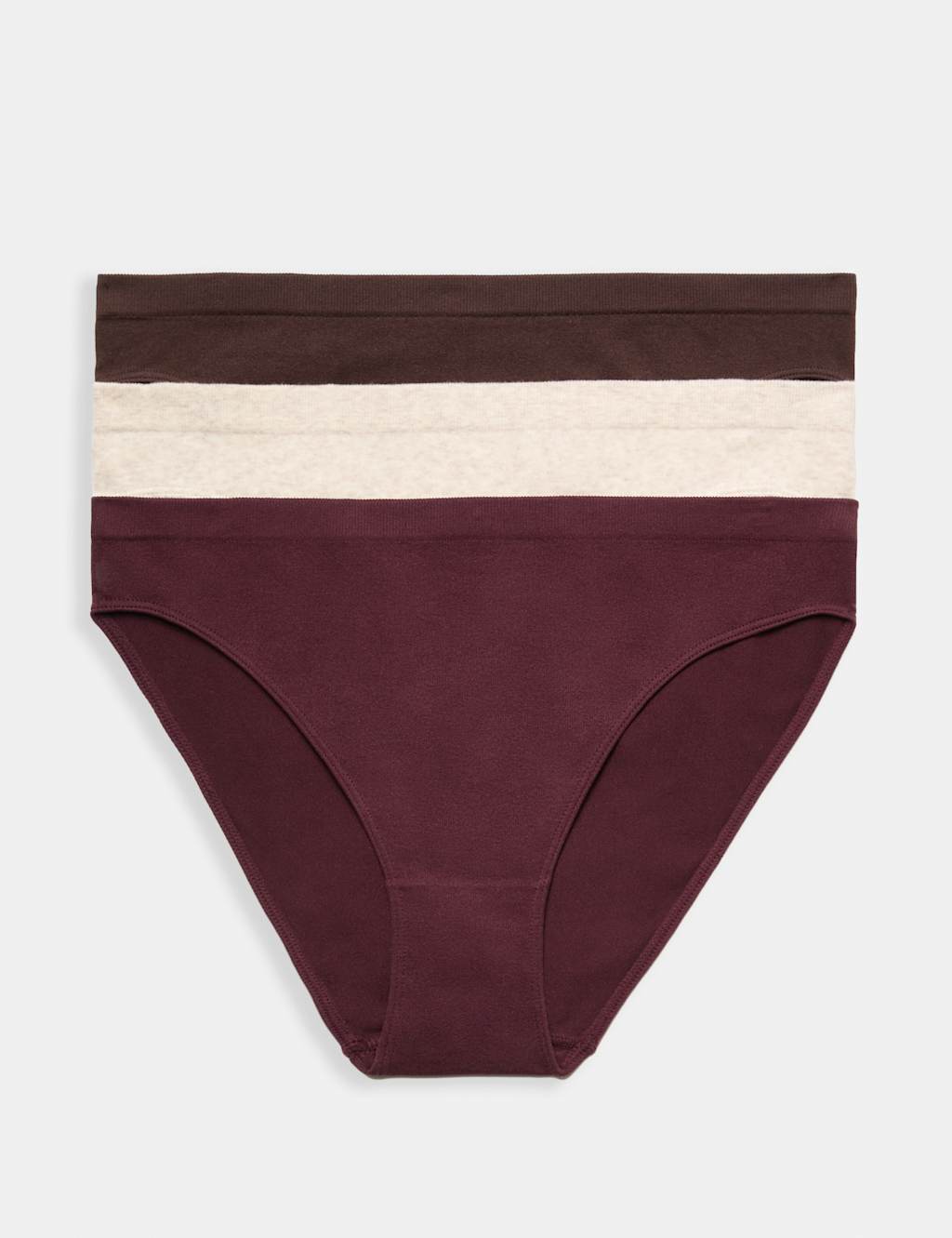 M&S Women's 3 Pack Comfort Rib Seamless High Leg Knickers - Small - Wine Mix