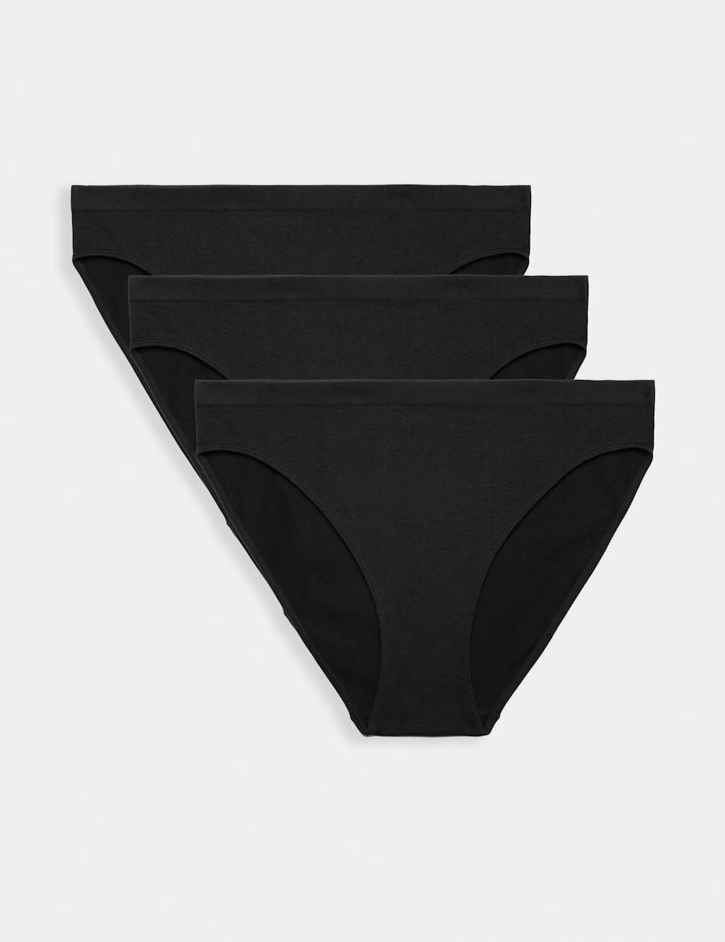 M&S Women's 3 Pack Comfort Rib Seamless High Leg Knickers - Small - Black