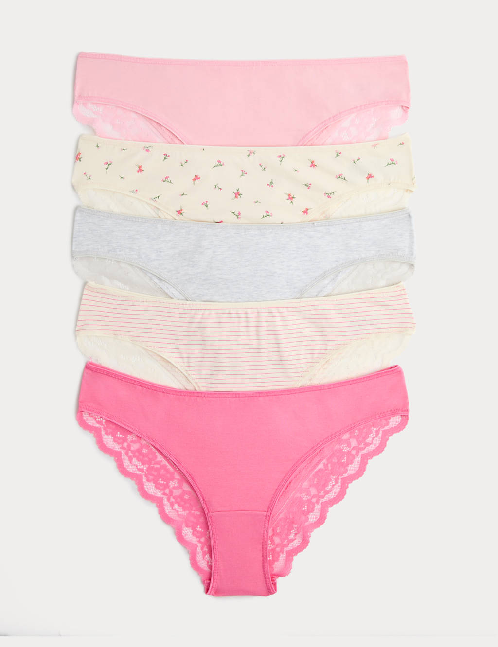 M&S Women's 5pk Cotton Rich Printed Brazilian Knickers - 18 - Pink Mix