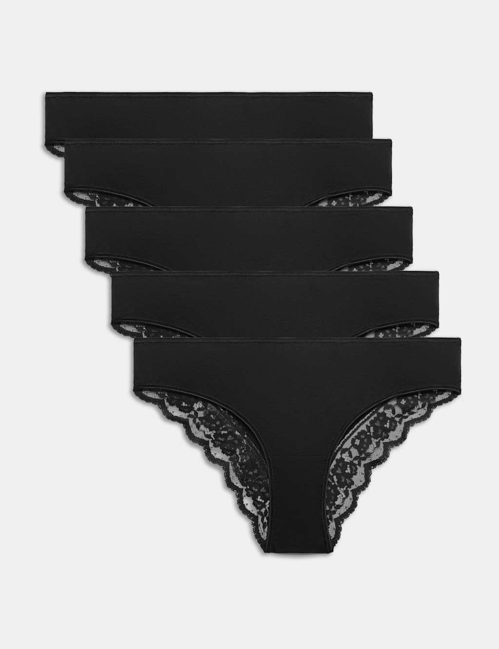 M&S Women's 5pk Cotton Rich Printed Brazilian Knickers - 24 - Black