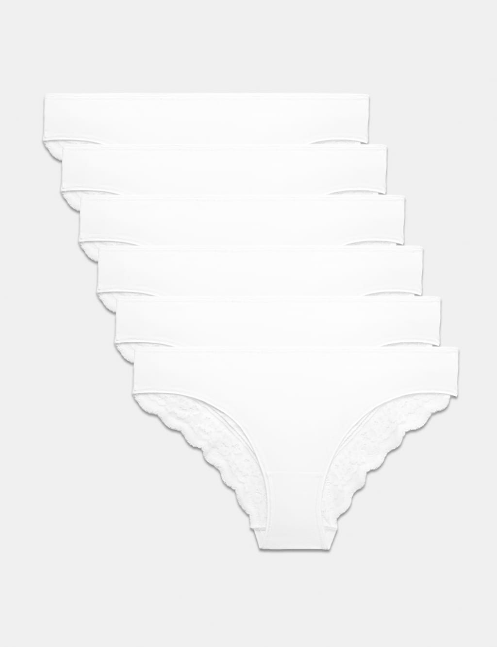 M&S Women's 5pk Cotton Rich Printed Brazilian Knickers - 6 - White