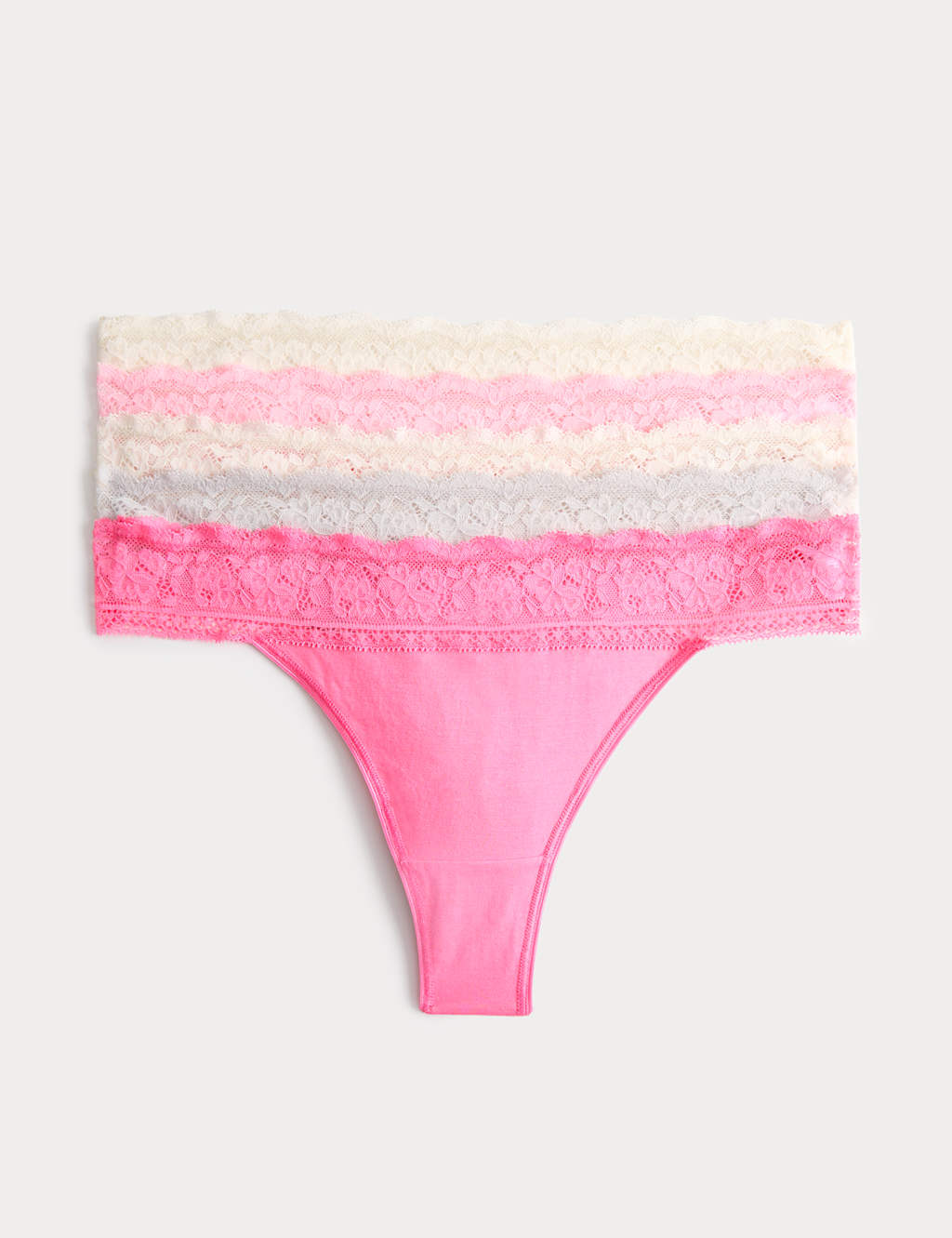 M&S Women's 5pk Cotton & Lace Printed Thongs - 6 - Pink Mix