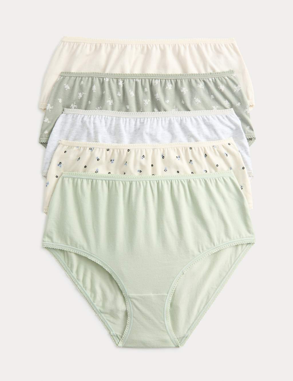 M&S 5pk Cotton Lycra Printed High Rise Shorts Soft Green