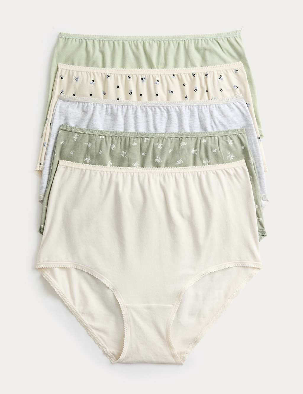 M&S 5pk Cotton Lycra Printed Full Briefs Soft Green