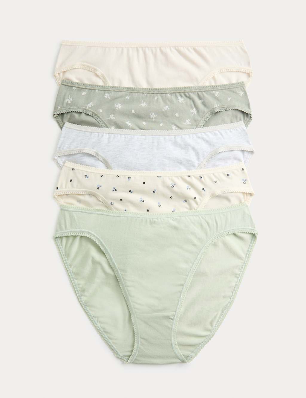 M&S 5pk Cotton Lycra High Leg Knickers Soft Green