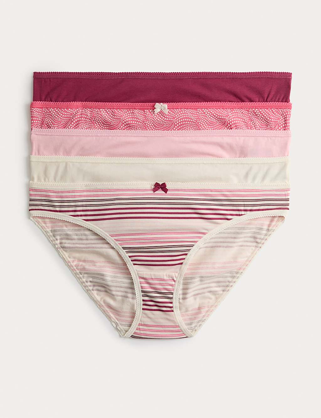 M&S 5pk Cotton Lycra Printed Bikini Knickers Dark Pink