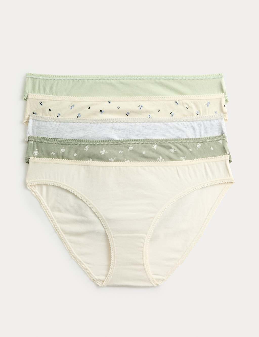 M&S 5pk Cotton Lycra Printed Bikini Knickers Soft Green