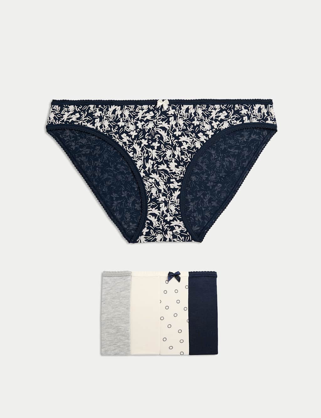 M&S 5pk Cotton Lycra Printed Bikini Knickers Grey Mix