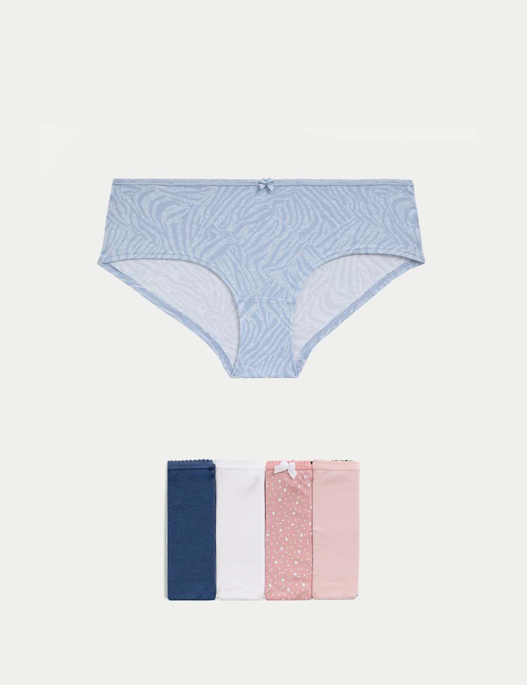 M&S 5pk Cotton Lycra Printed Low Rise Shorts Dark Blue