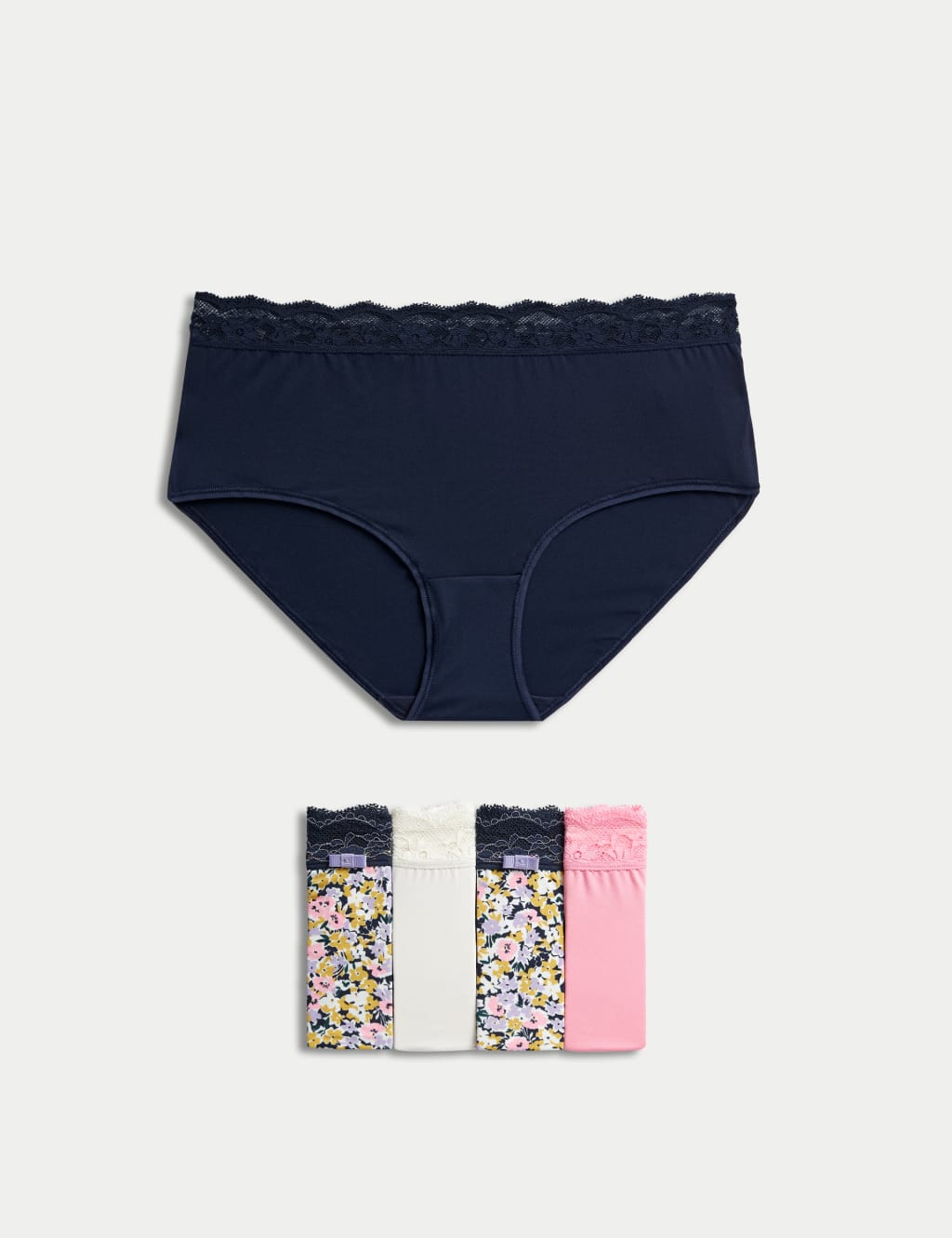 M&S 5pk Assorted High Rise Shorts Navy Mix