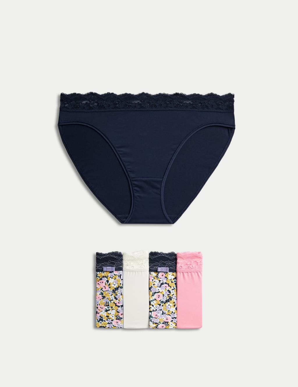 M&S 5pk High Leg Knickers Navy Mix