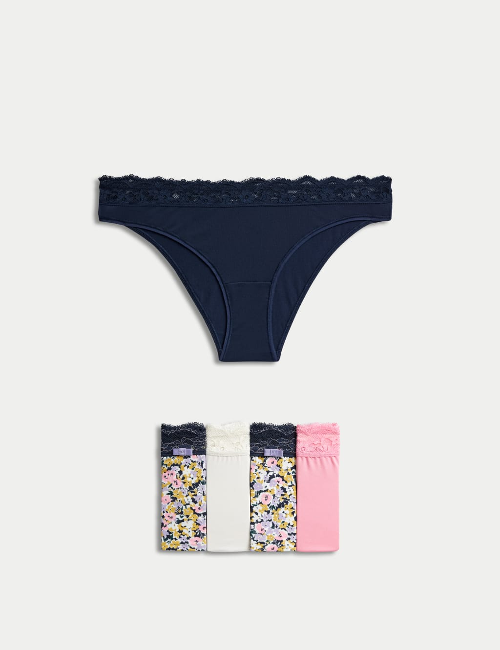 M&S 5pk Assorted Brazilian Knickers Navy Mix