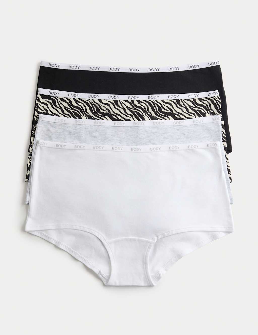 Body By M&S Women's 4 Pack Cotton Rich Body Logo Knicker Shorts - 20 - Black Mix