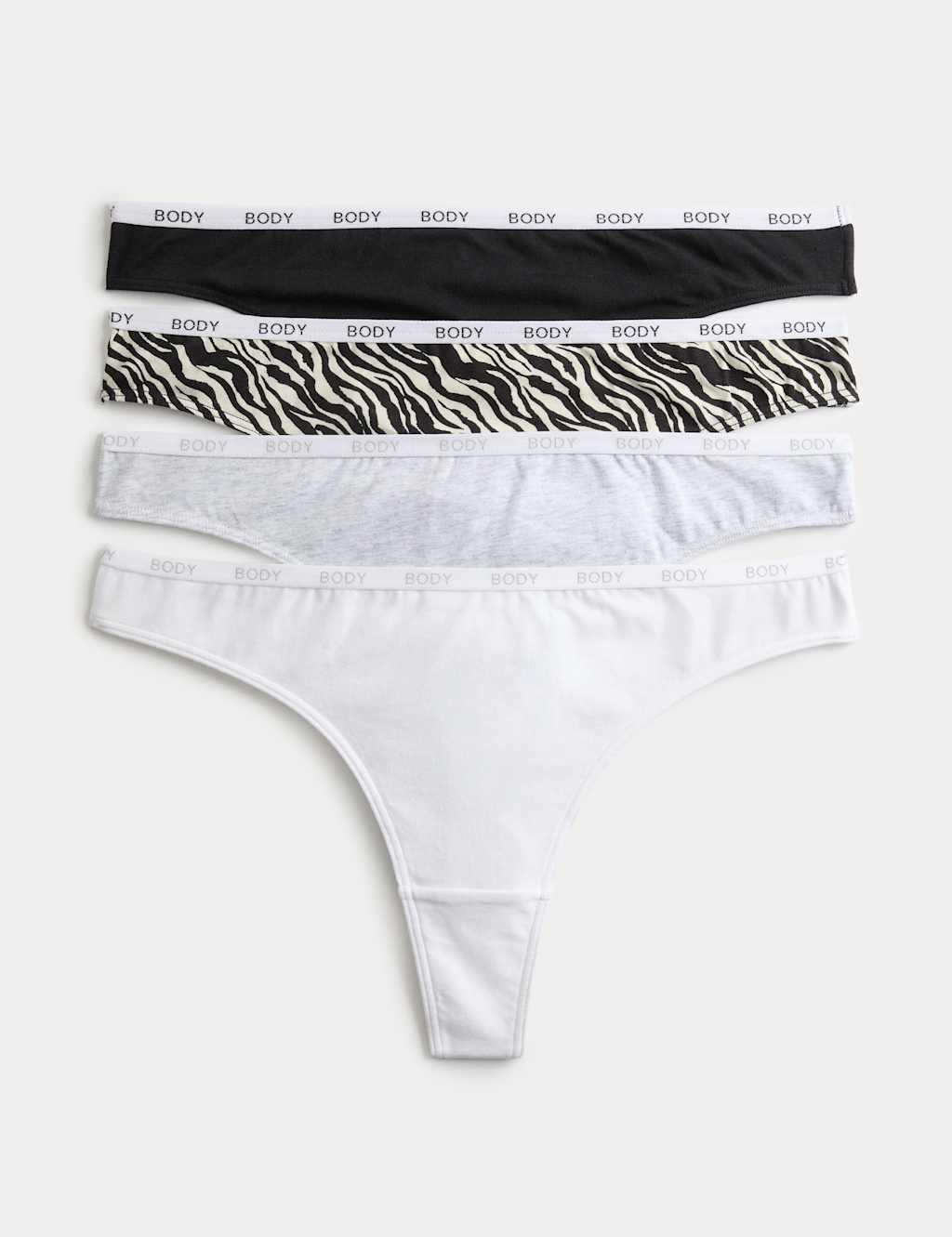 Body By M&S Women's 4pk Cotton Rich Thongs - 12 - Black Mix