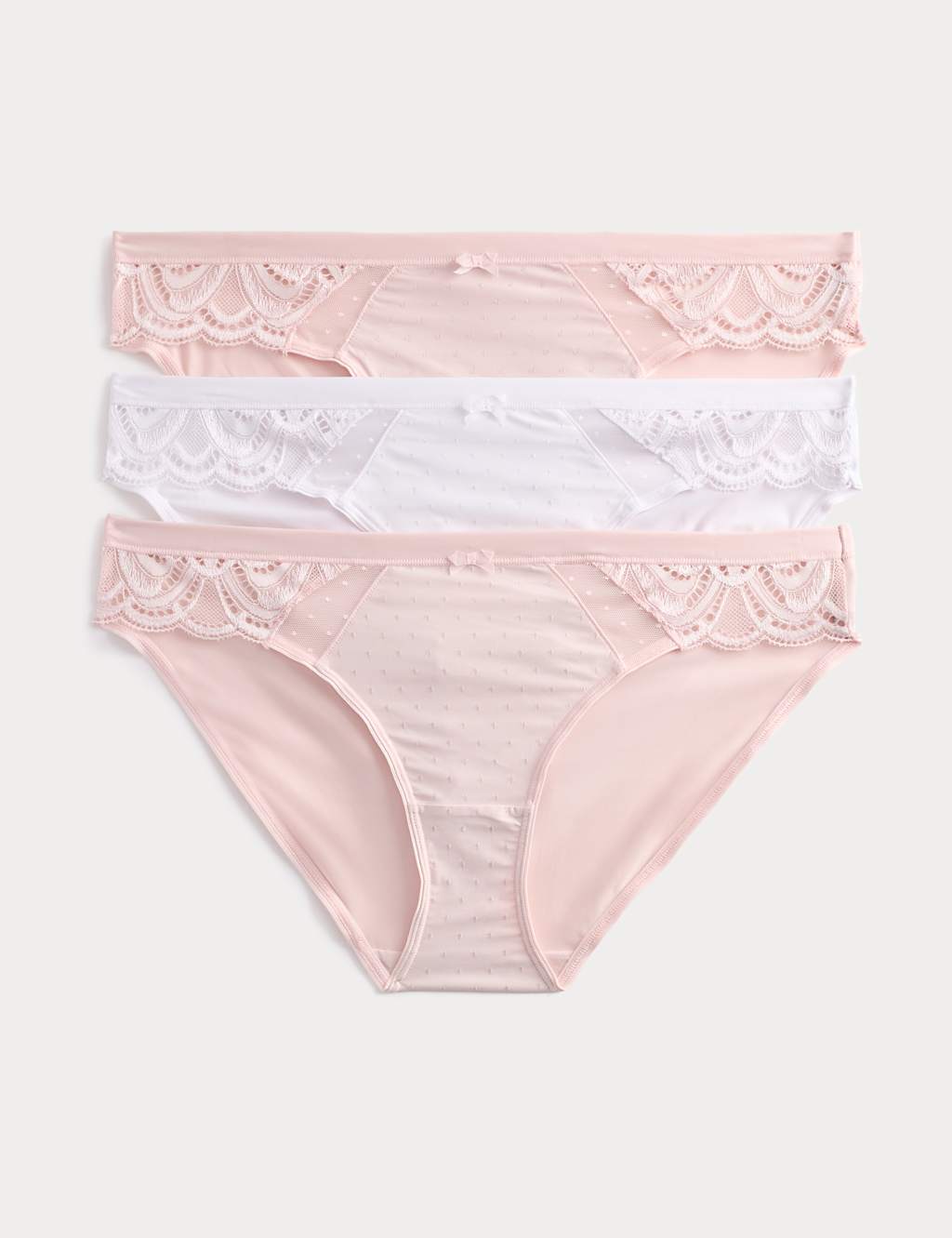 M&S Women's 3pk Amelia Lace Bikini Knickers - 12 - Cool Pink