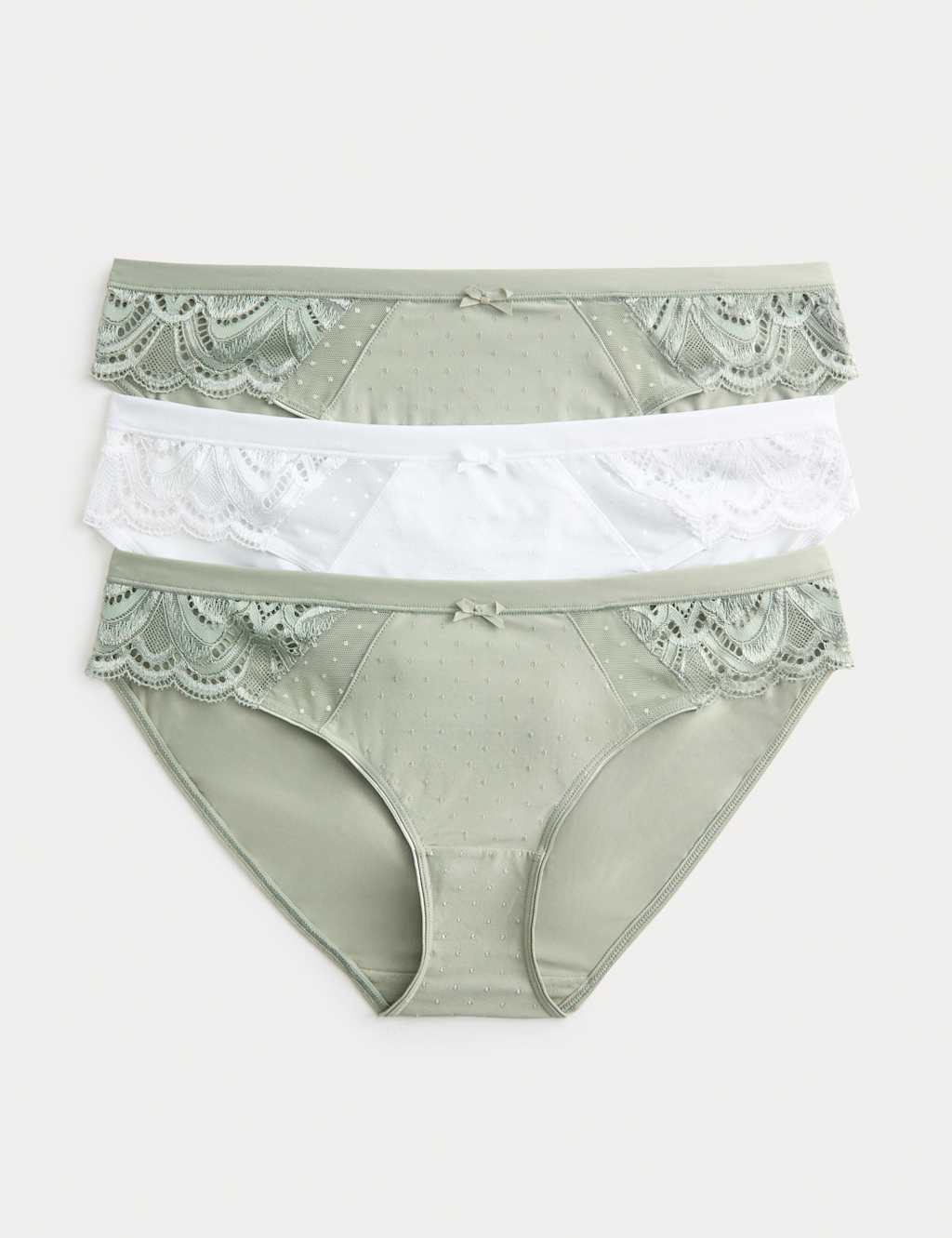M&S Women's 3pk Amelia Lace Bikini Knickers - 12 - Soft Green
