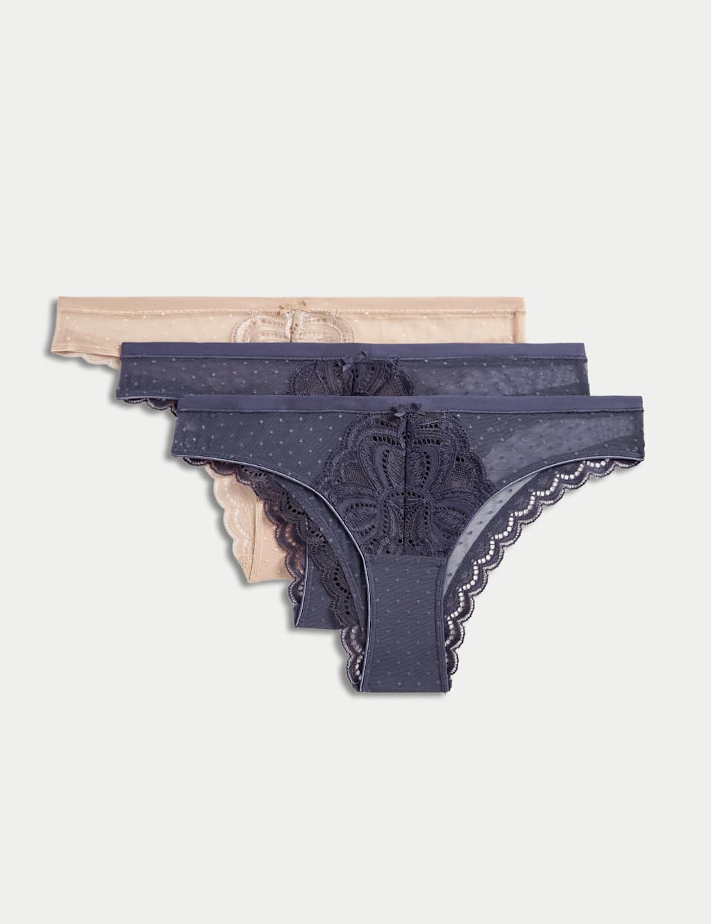 M&S 3pk Amelia Lace Brazilian Knickers Thunder