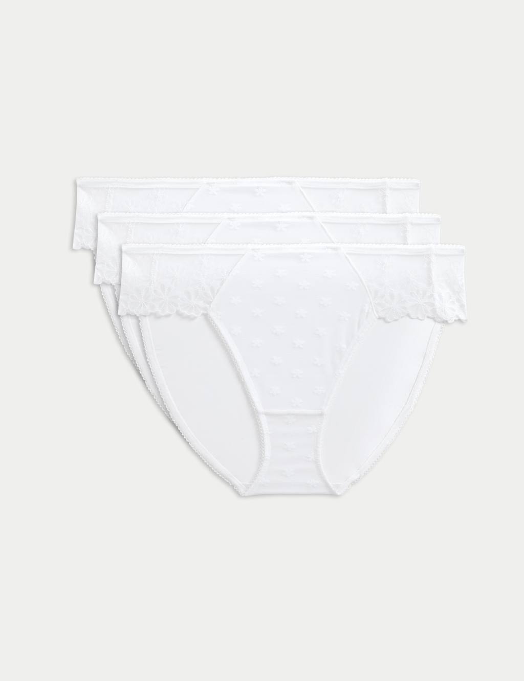 3pk Daisy Embroidery High Leg Knickers