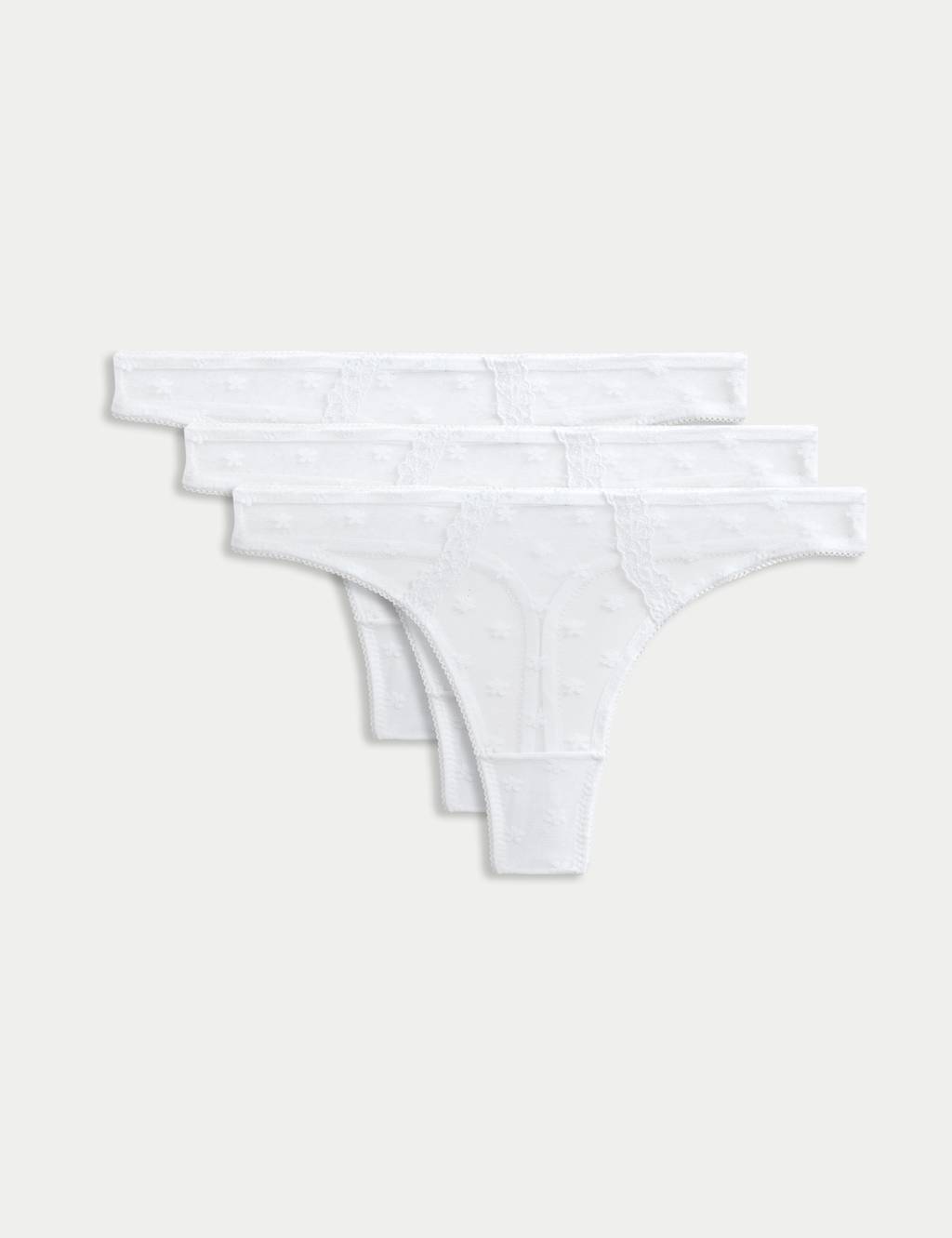 3pk Daisy Embroidery Mesh Thongs