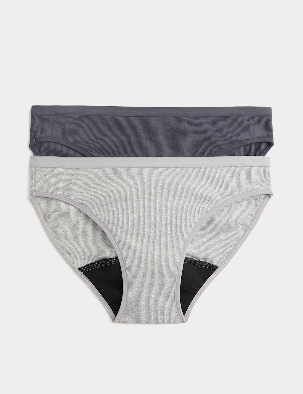 M&S Women's 2 Pack Cotton Rich Period Bikini Knickers - Grey Mix