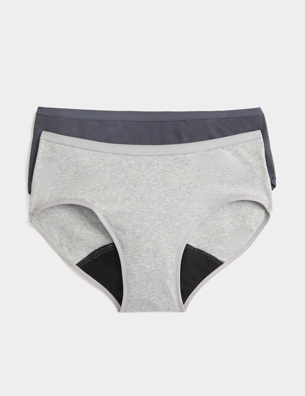 M&S Women's 2 Pack Heavy Absorbency Period Knickers Low Rise Short - 18 - Grey Mix