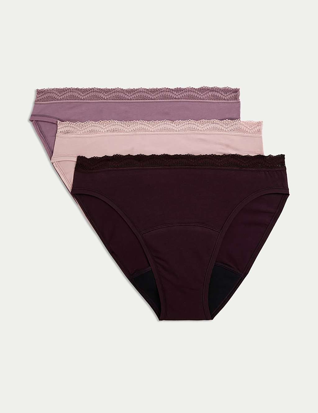 M&S 3pk Heavy Absorbency Period High Leg Knickers Raisin