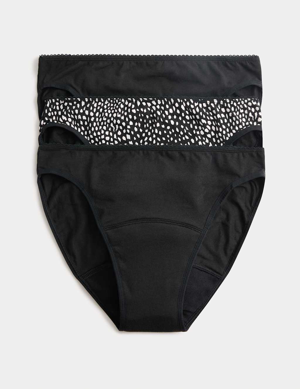 M&S Women's 3pk Heavy Absorbency Period High Leg Knickers - 16 - White Mix