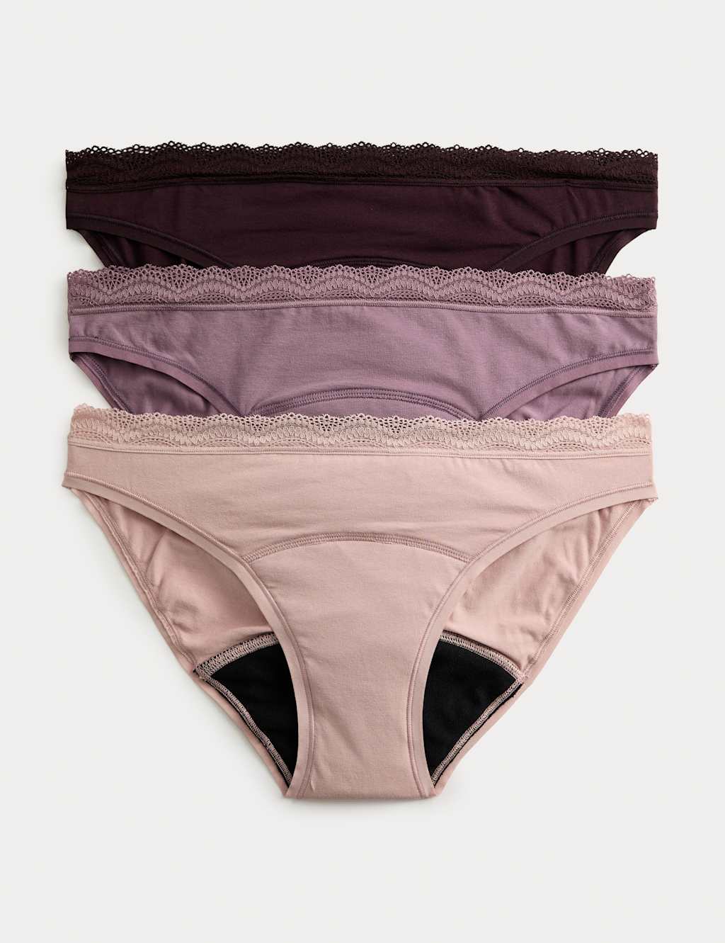 M&S 3pk Heavy Absorbency Period Bikini Knickers Raisin