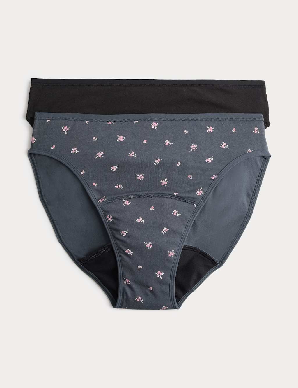 M&S Women's 2 Pack Cotton Rich Period High Leg Knickers - 10 - Carbon