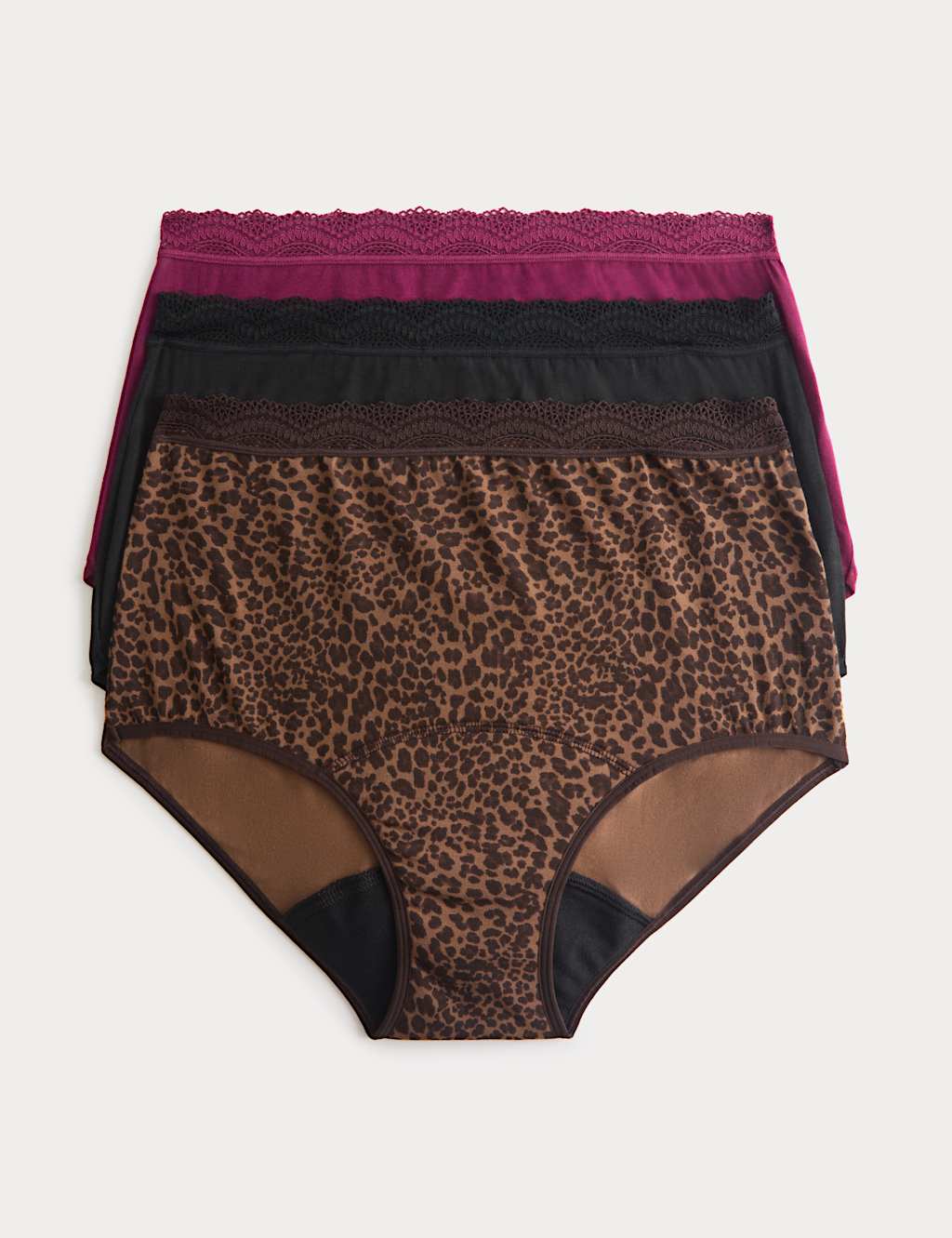 M&S Women's 3 Pack Heavy Absorbency Period Full Briefs - 16 - Brown Mix