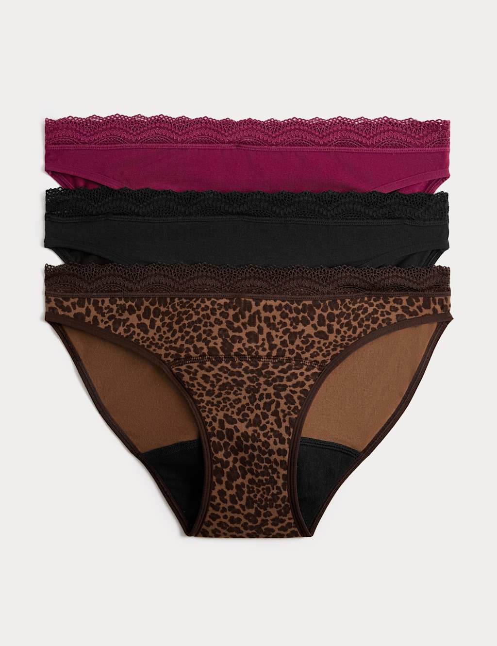 M&S Women's 3 Pack Cotton Rich Period Bikini Knickers - 2 - Brown Mix