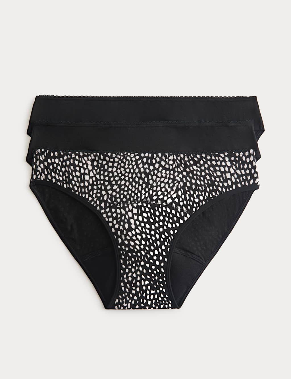 M&S Women's 3 Pack Cotton Rich Period Bikini Knickers - 12 - White Mix
