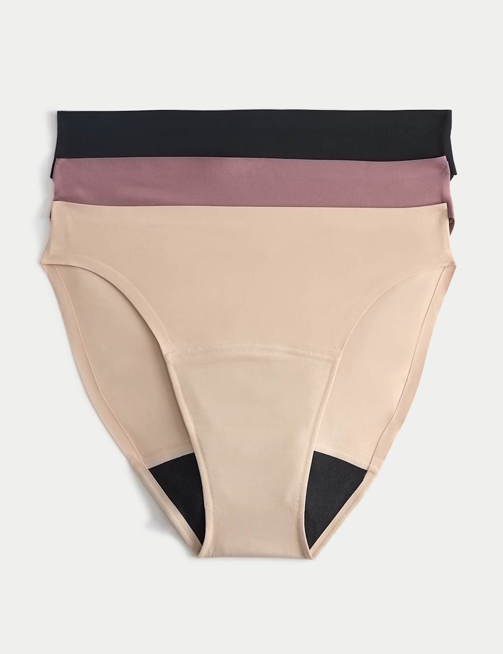 M&S Women's 3 Pack Heavy Absorbency No VPL Period High Leg Knickers - 18 - Black Mix