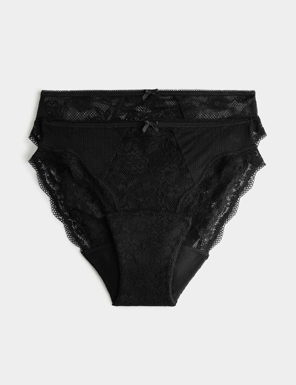 M&S Women's 2 Pack Jasmine Lace High Leg Period Knickers - 12 - Black
