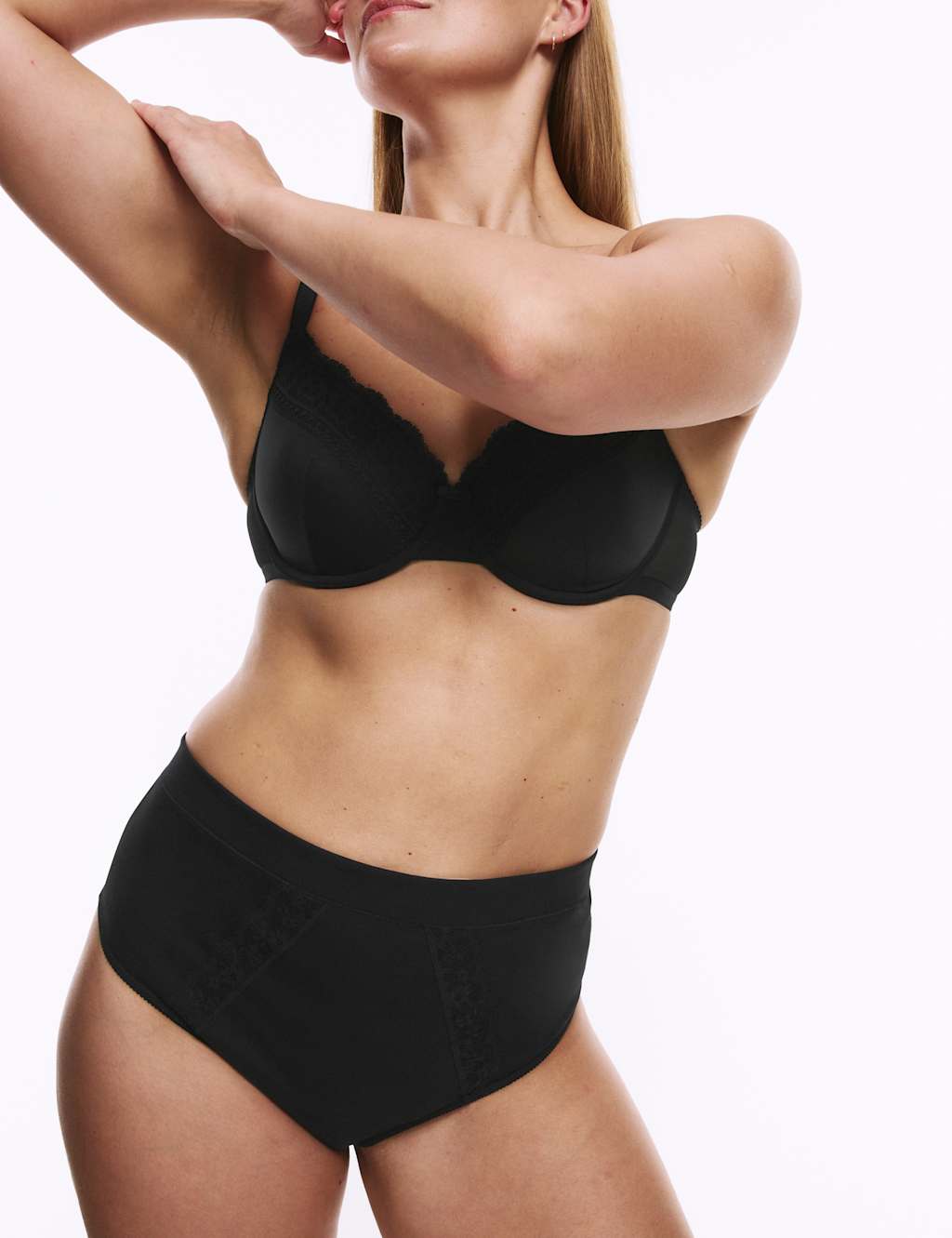 M&S 3pk Cotton Rich Lace High Waisted Stoma Thongs Black