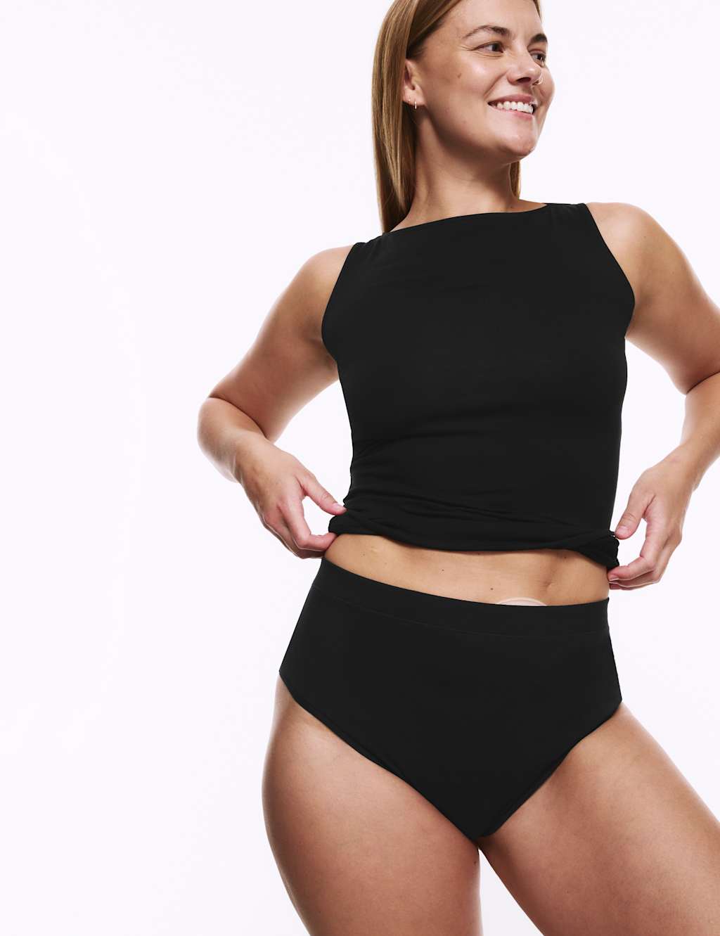 M&S 3pk Cotton Rich High Waisted Stoma Thongs Black