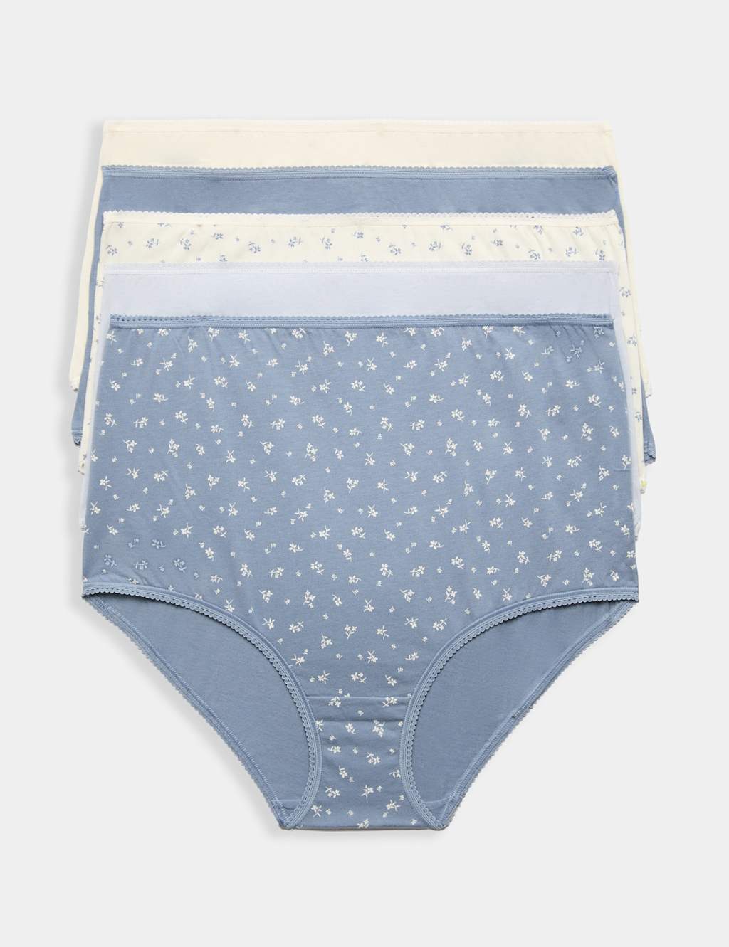 M&S Women's 5pk Pure Cotton Full Briefs - 12 - Blue Mix