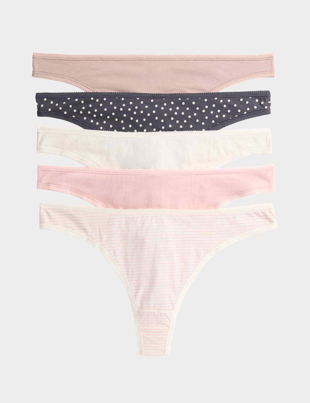 M&S 5pk Pure Cotton Thongs Ivory Mix