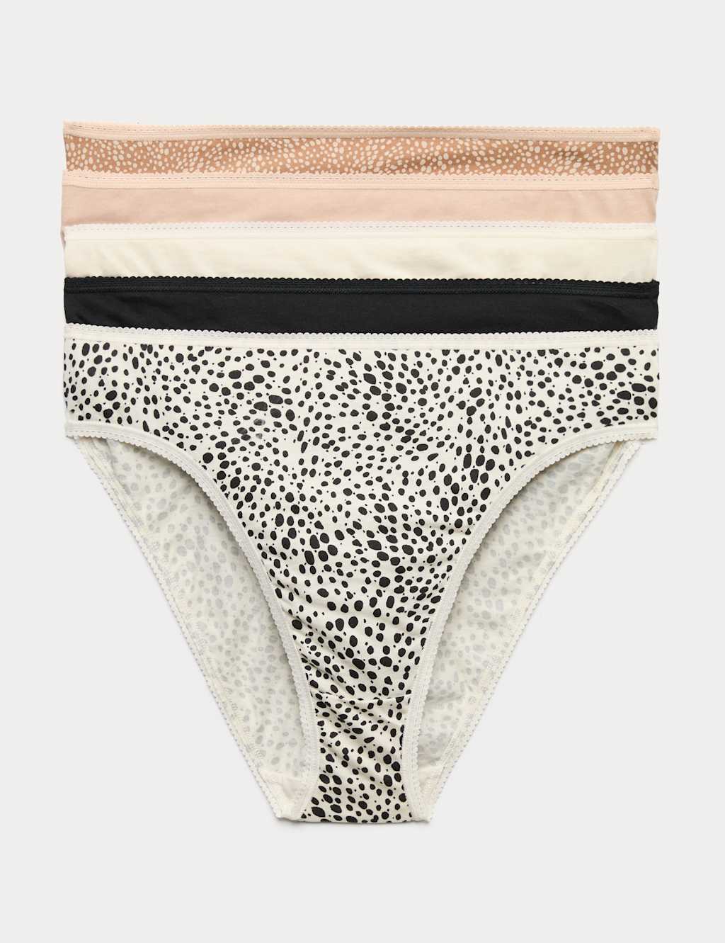 M&S Women's 5pk Pure Cotton High Leg Knickers - 26 - Black Mix