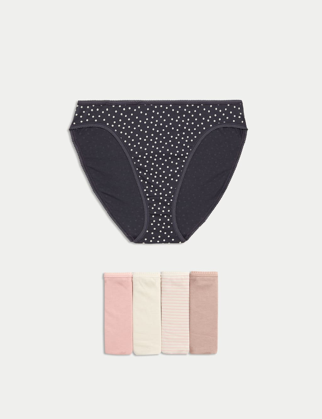 M&S 5pk Pure Cotton Printed High Leg Knickers Ivory Mix