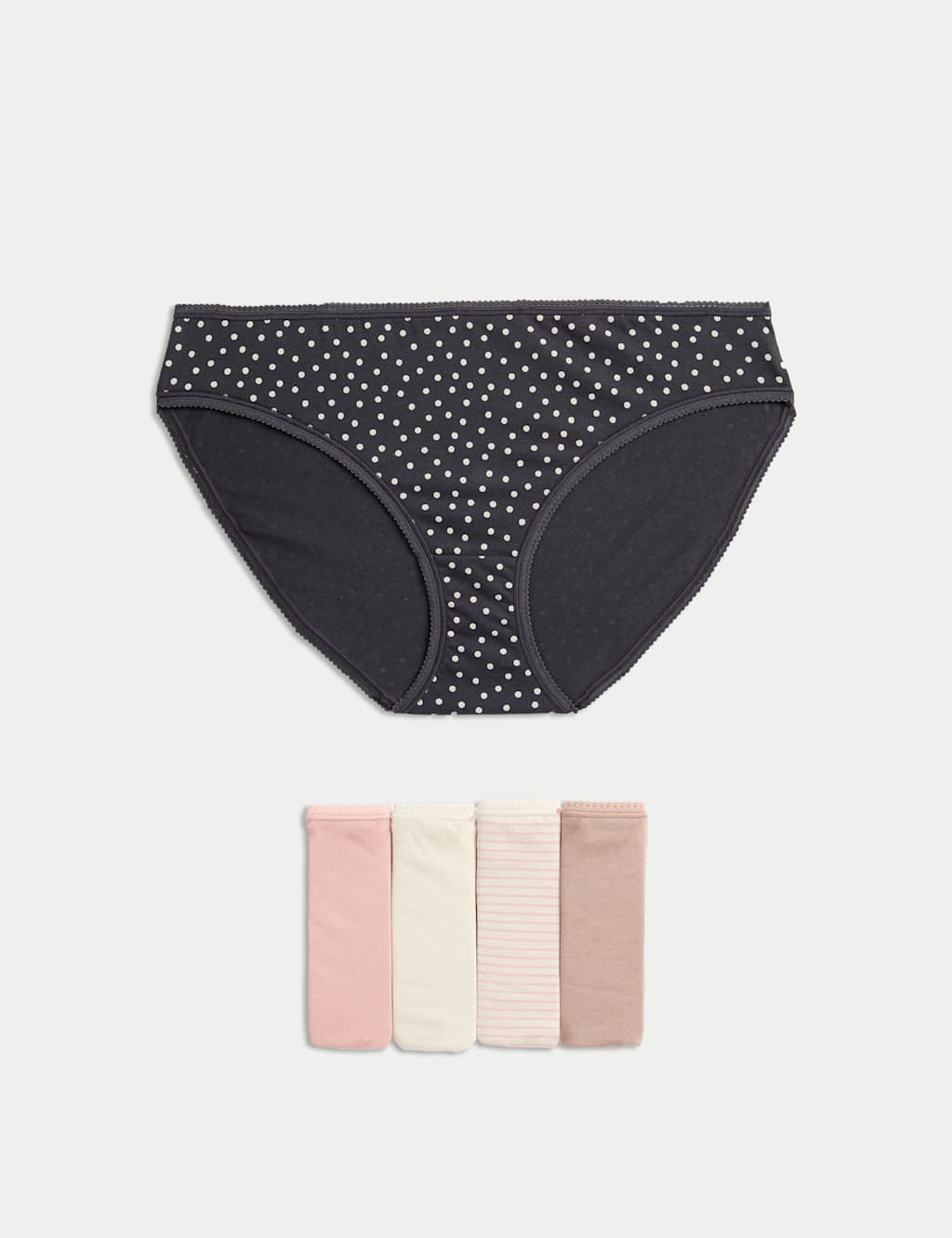 M&S 5pk Pure Cotton Printed Bikini Knickers Ivory Mix